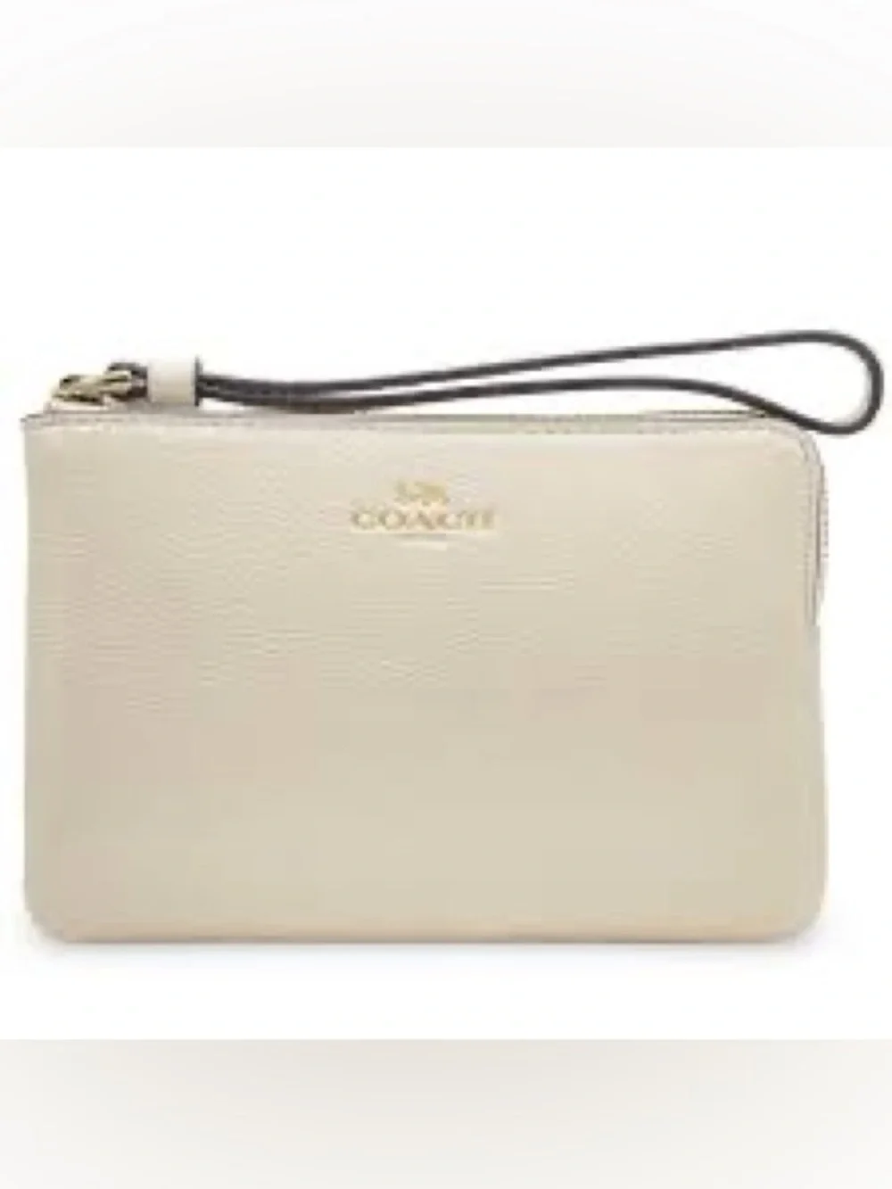 Coach Ivory Leather Wristlet with Gold Logo Accent